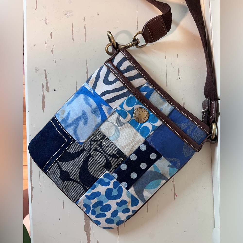 Coach Blue and Brown Patchwork Crossbody Bag